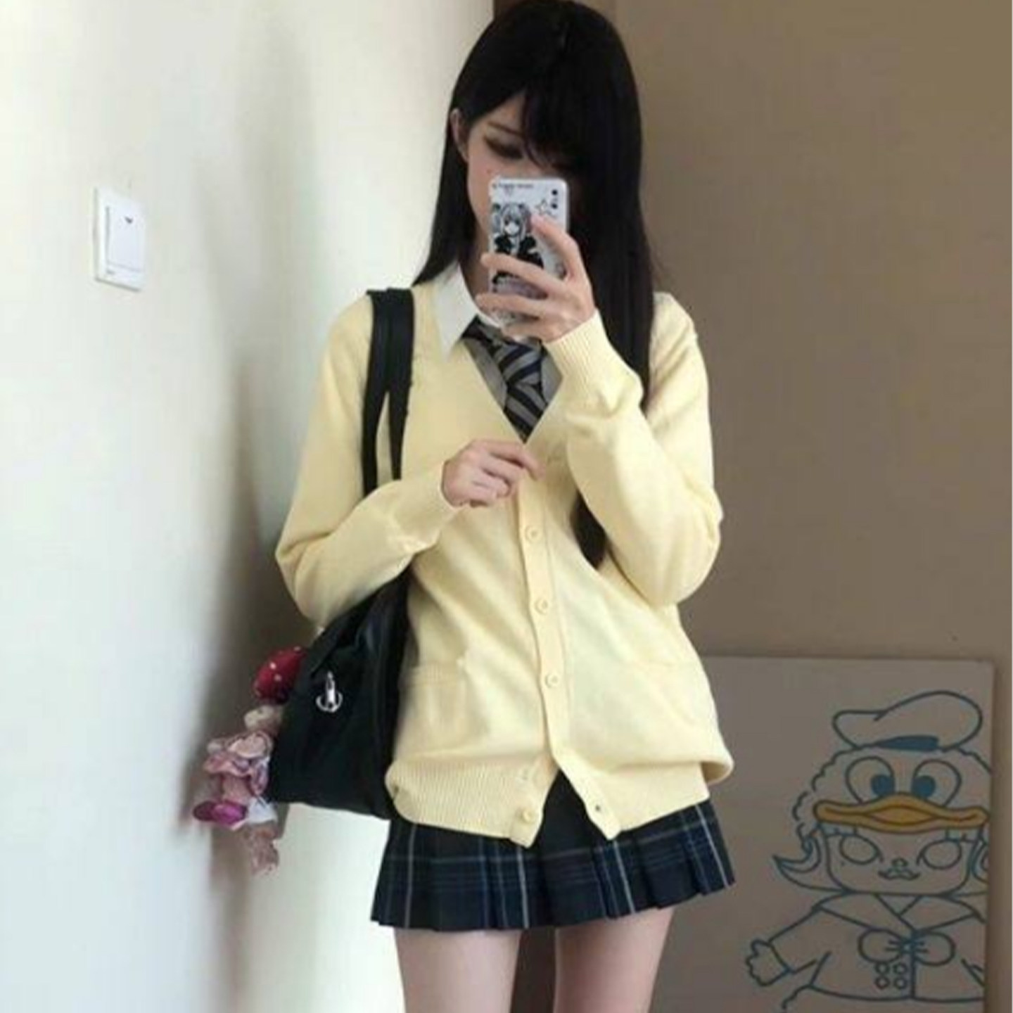 jk制服黄色甜美日系百搭长袖上衣女春秋学院风针织衫毛衣开衫外套