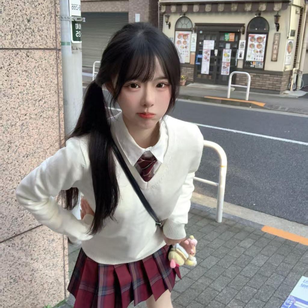 JK制服毛衣校供感v领针织衫