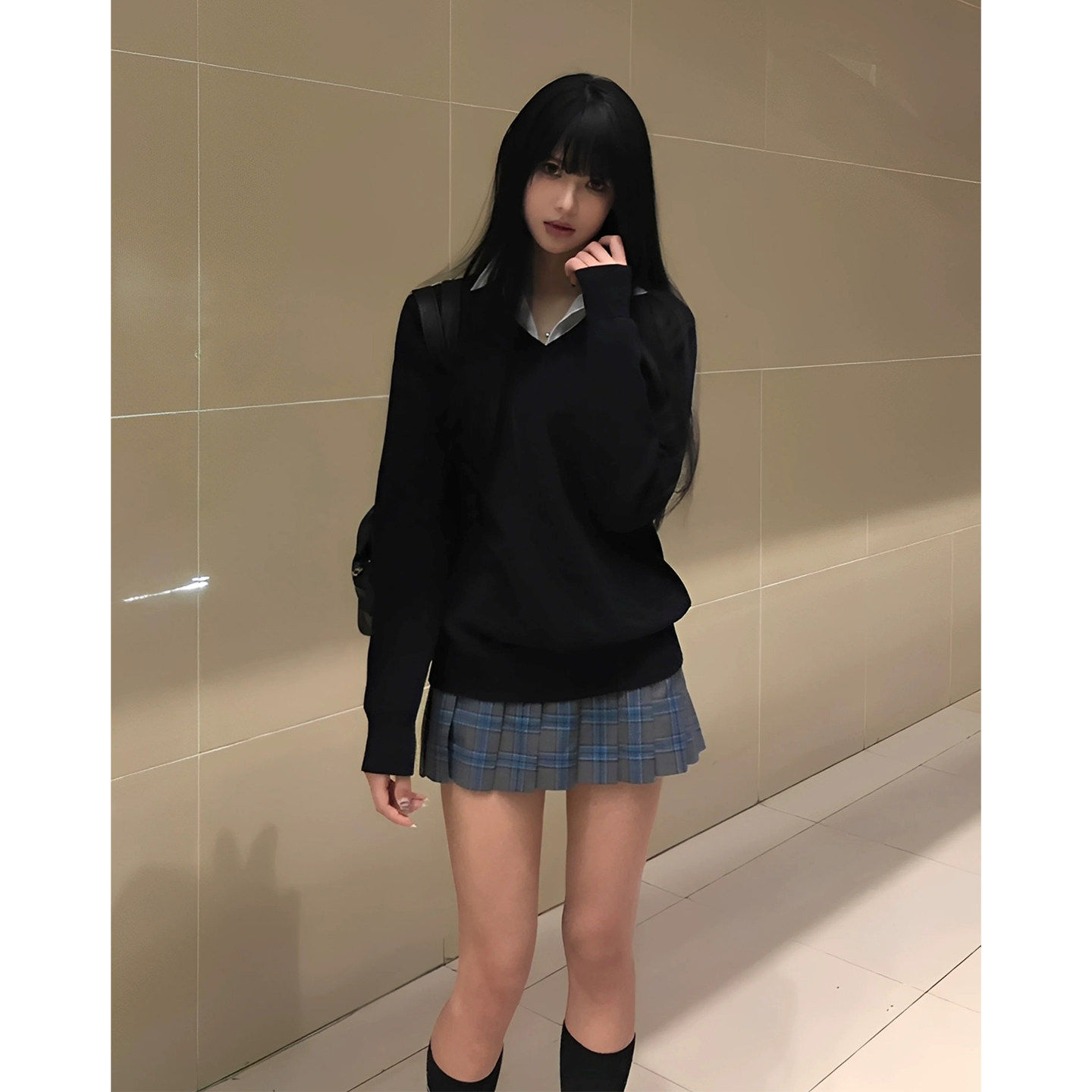 jk制服套头V领毛衣外套日系秋冬学院风校供纯色长袖针织衫上衣女
