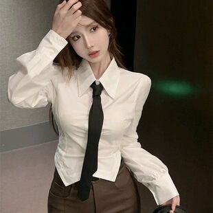 学院风设计感修身白色短款长袖衬衫女款春夏季jk制服收腰百搭上衣