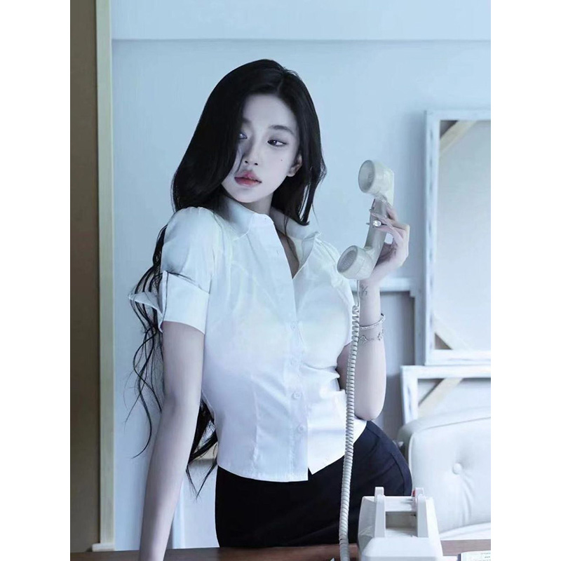夏季纯欲风辣妹新款短袖衬衫工作服套装收腰显瘦职业OL制服两件套