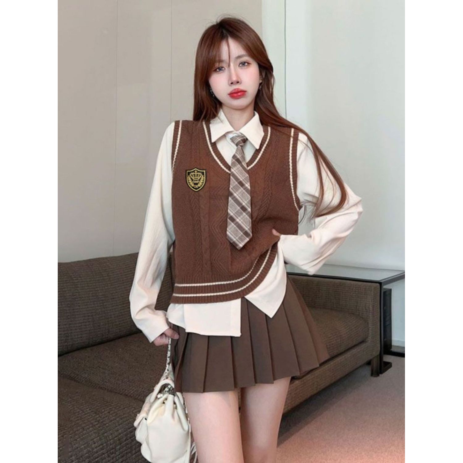 jk制服学院风毛衣针织马甲女外搭