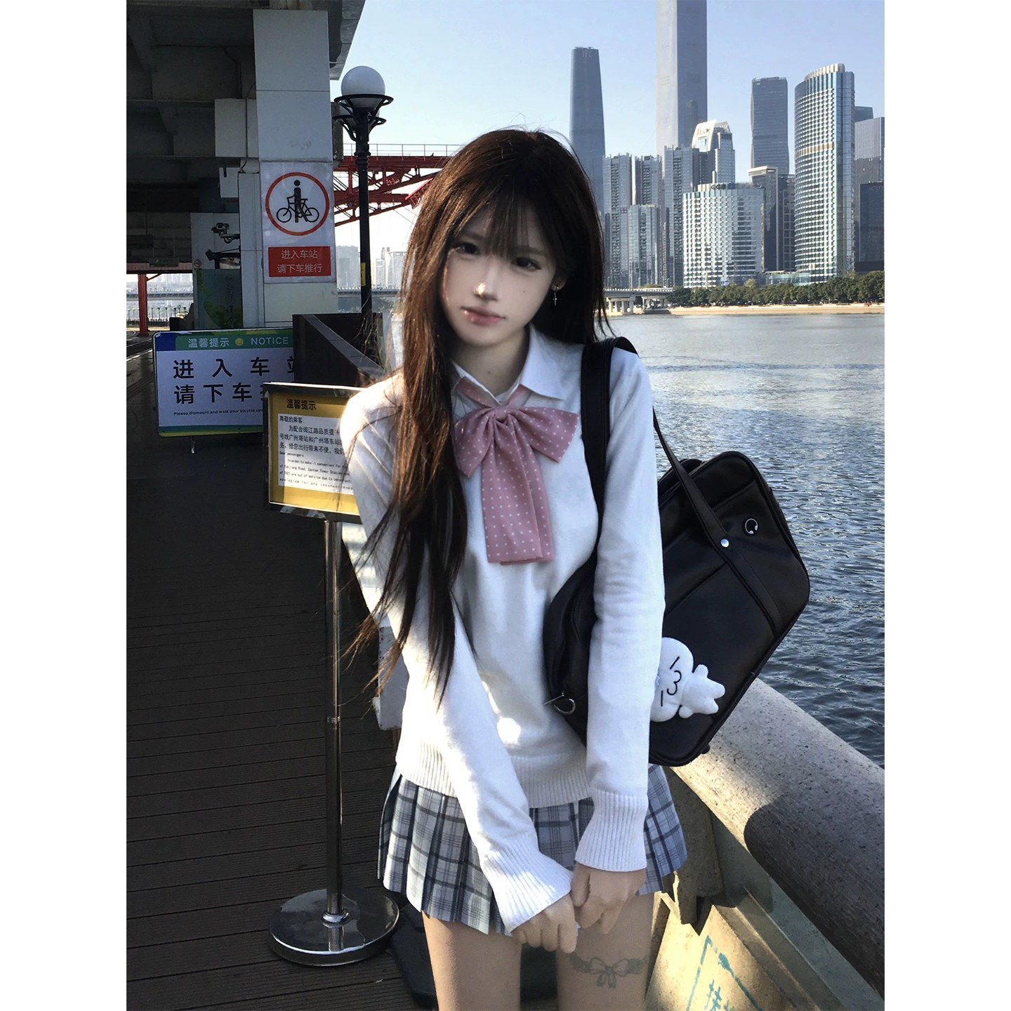 秋冬jk制服学院风校供感两件长袖毛衣套头白色v领针织衫内搭上衣