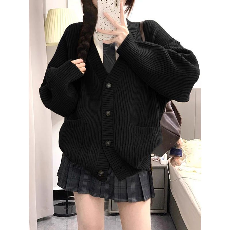 黑色针织开衫上衣半身裙穿搭套装