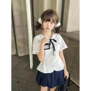 甜美收腰百褶短裙套装 夏季 女 衬衫 日系jk制服零度句号娃娃领领短袖