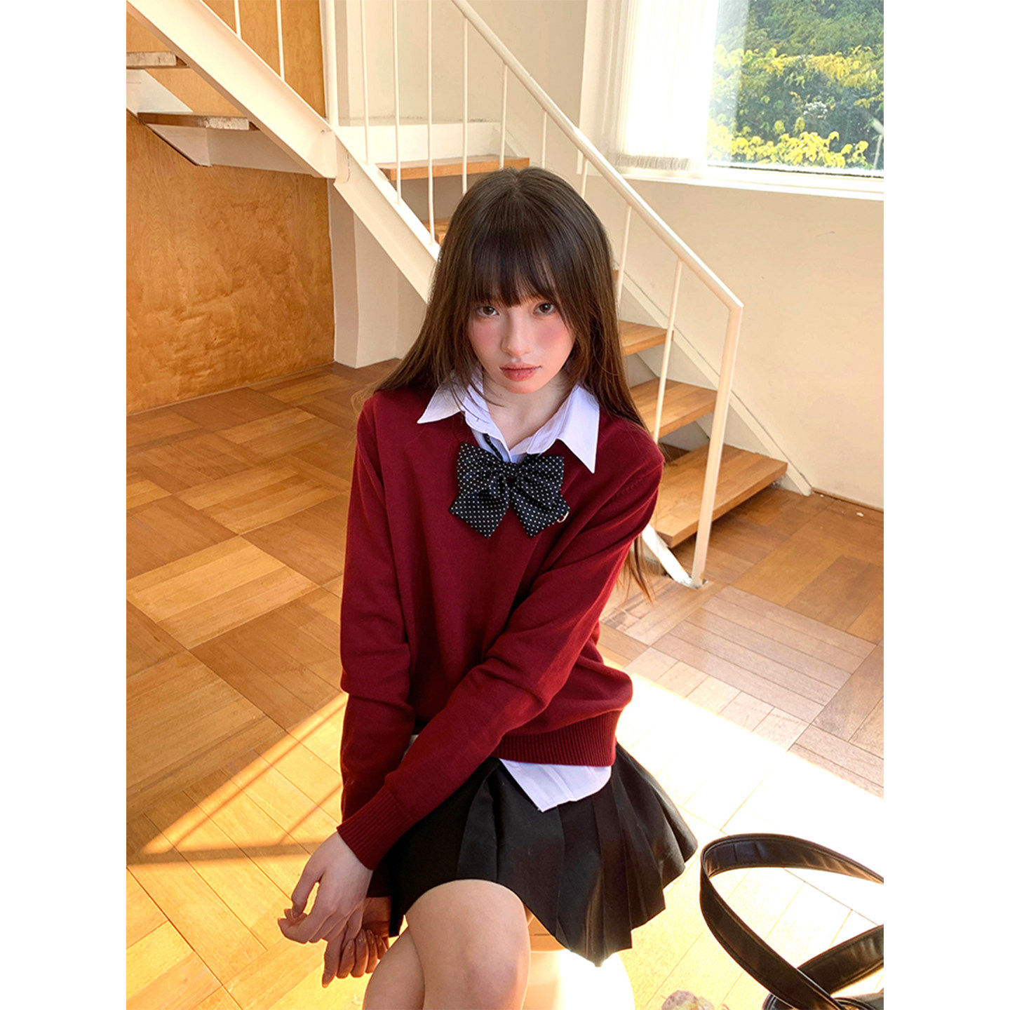 jk制服新款圣诞节红色毛衣新年针织衫外套秋冬季女装衣服套头上衣