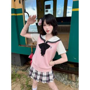 原创水原中JK马甲针织衫 背心毛衣通勤百搭上衣 学院风甜美可爱无袖