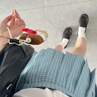 松蓝小蓝格jk制服裙日系水蓝色校供感格裙半身裙裙高腰百褶裙格裙