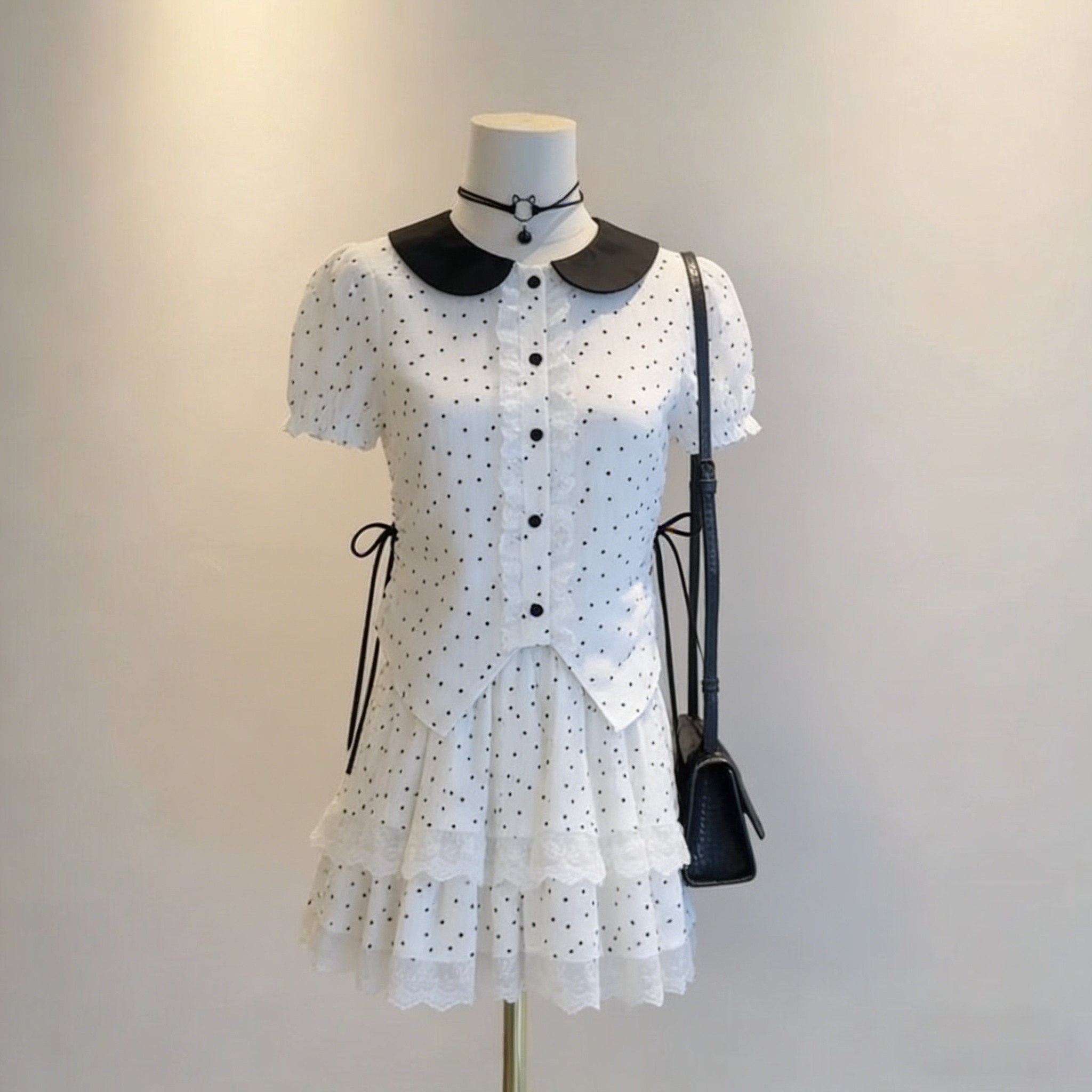 甜美娃娃领白色波点衬衫女2026新款jk日系小个子半身短裙夏季套装