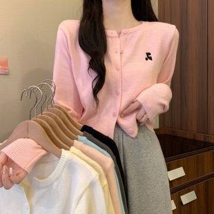 针织衫毛衣软糯新款刺绣显瘦短款收腰修身春秋季穿搭外套上衣女装