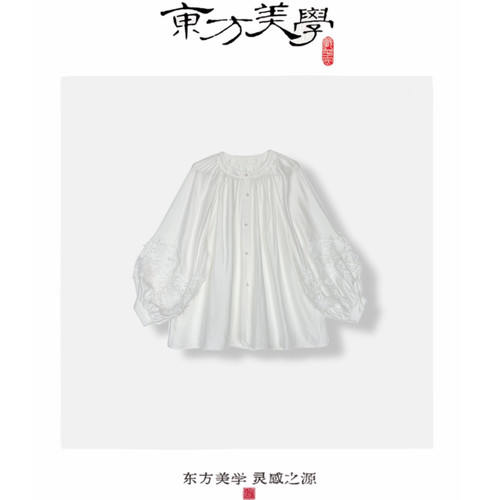 『知夏』浪漫春夏镂空法式蕾丝高定衬衫衬衣圆领凉感上衣SR558