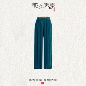 休闲百搭日常丝绒裤 100%桑蚕丝真丝新中式 SR462 蓝宝丝绒裤