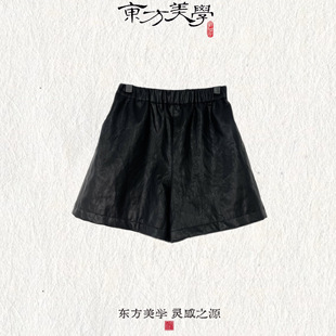 『热可可』新中式国风小皮短裤时尚百搭搭配减龄青春SR411