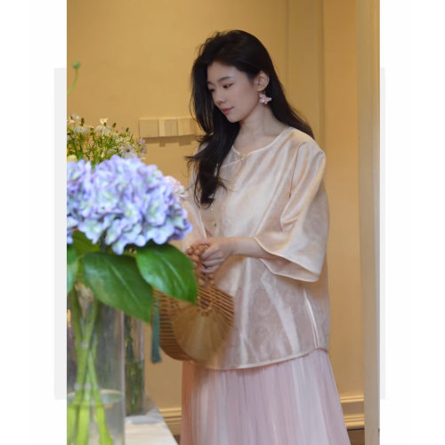 『流年』夏桑蚕丝丝光绸手工高定上衣新中式国风夏时尚百搭SR551
