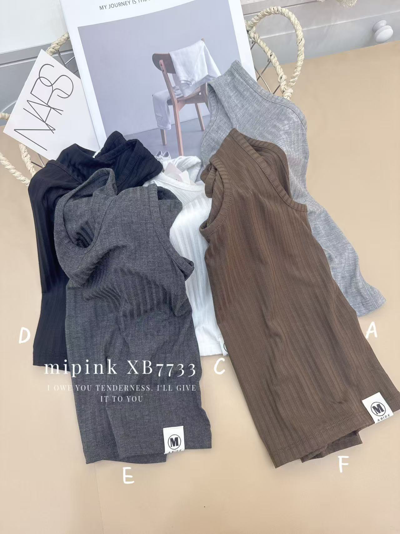2025春夏新款果果mipink男女童纯色净版螺纹宽带背心100-170