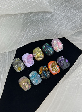 蘑菇开会原创设计多巴胺彩色甜酷长短款穿戴甲独特立体重工甲片