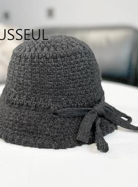 VOUS SEUL 说好不哭 秋冬日系灰色盆帽女羊毛蝴蝶结保暖逛街防风