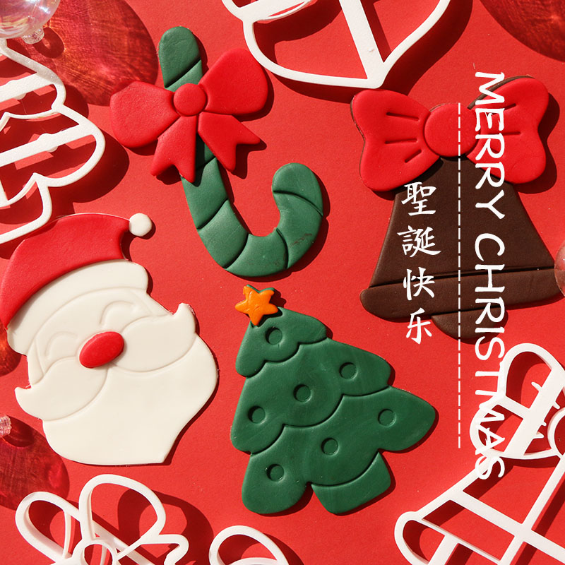 麋鹿角圣诞老人铃铛圣诞树拐杖杯子蛋糕装饰翻糖干佩斯切模具磨具