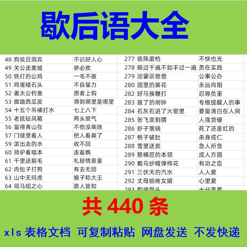 歇后语电子版素材小学生手抄报小报写作脚本成人俏皮话