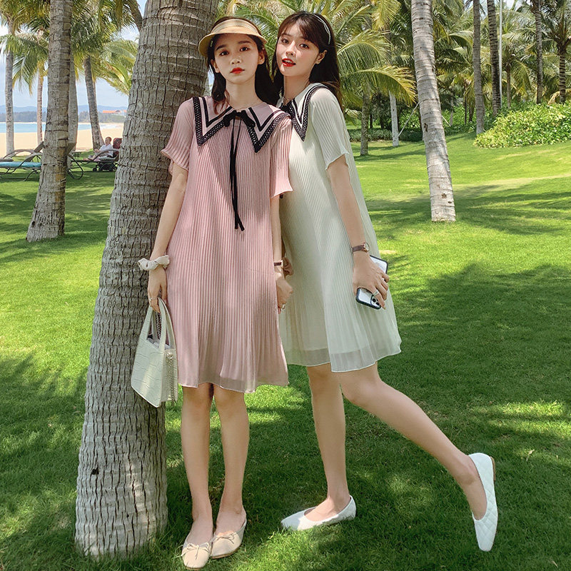 主推款现货！可拆卸娃娃领夏季新款纯色短款连衣裙2036P80K130,女装连衣裙,天丽