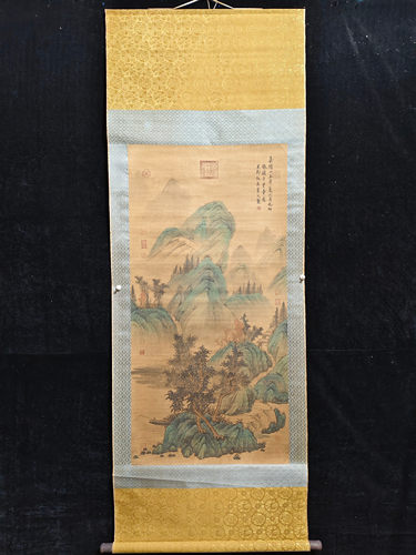 古玩古董收藏品旧藏名家仇英纯手绘国画山水画挂画装饰画