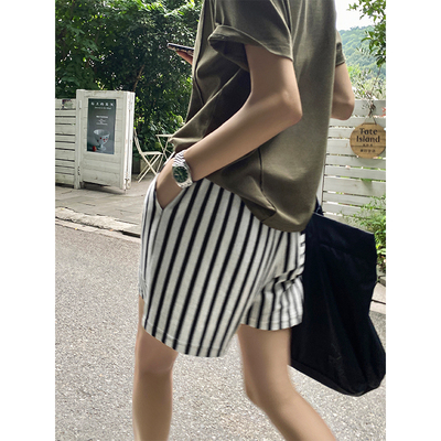 条纹休闲短裤女夏季宽松直筒裤