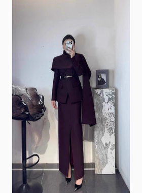 2518新款设计感高端西服套装女春秋法式职业装优雅披肩西装裙子女