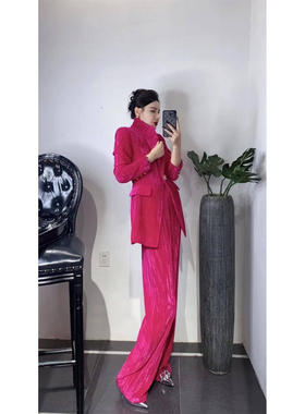 2026春秋冬高级感新款洋气玫红色轻奢名媛西服套装裤子两件套女