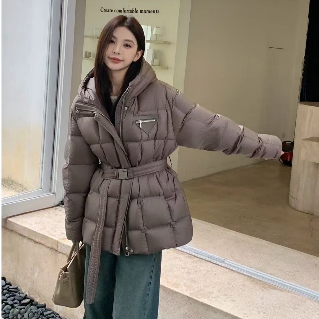 88001女薄款中长款长款百搭时尚防水羽绒服连帽显瘦冬季