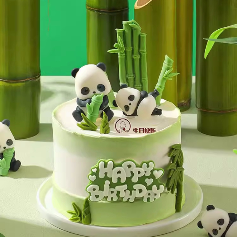 网红森系竹林大小熊猫生日蛋糕装饰摆件竹子竹笋竹叶翻糖硅胶模具