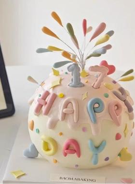 网红生日烘焙蛋糕装饰摆件彩色礼花happy birthday插件硅胶模具