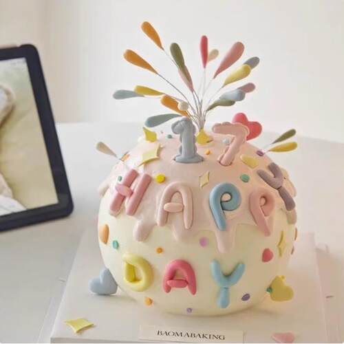 网红生日烘焙蛋糕装饰摆件彩色礼花happy birthday插件硅胶模具