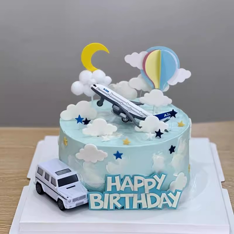 航空民航飞机蛋糕装饰摆件飞行员男孩飞机主题生日蛋糕插件配件