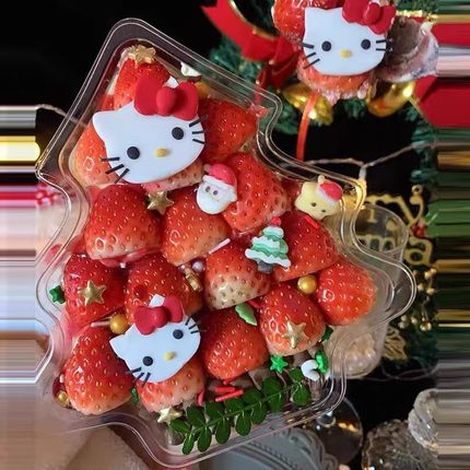 圣诞节蛋糕装饰hellokitty摆件创意圣诞树许愿树透明盒烘焙插件