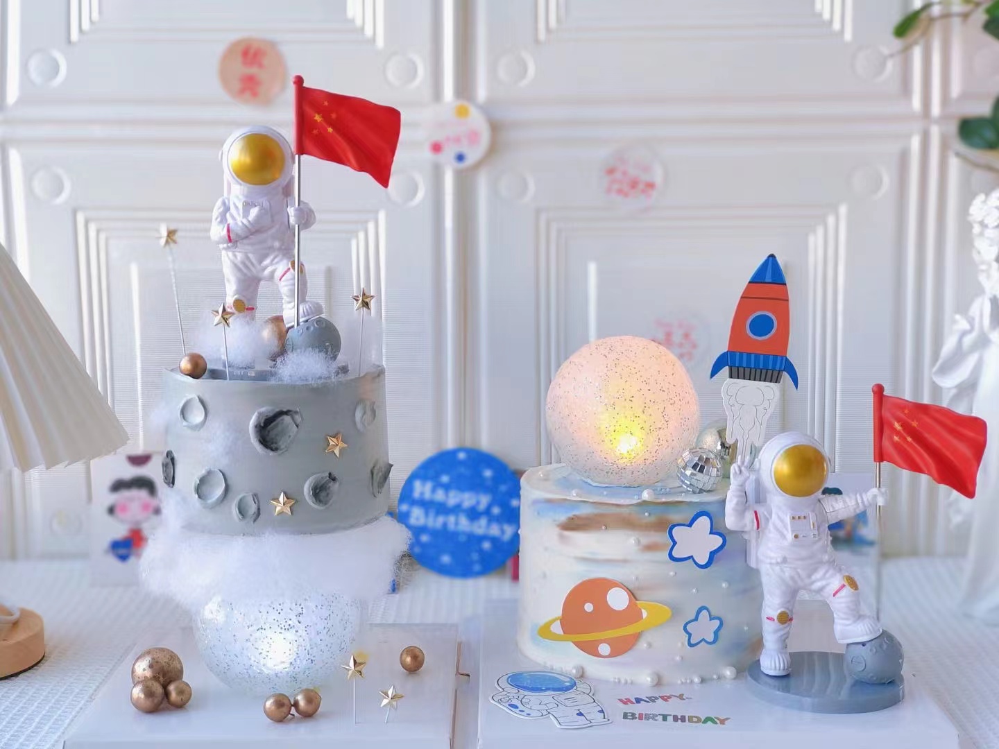 生日蛋糕装饰摆件红旗宇航员航天太空人胜利心愿男宝宝男学生烘焙