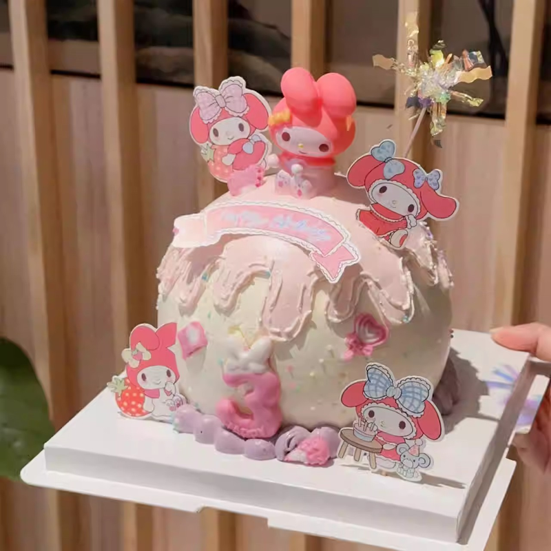 女孩卡通蛋糕装饰粉色kt猫凯蒂猫美乐蒂女生主题生日插件插牌装扮