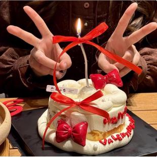 214情人节蛋糕装 饰插件红色立体蝴蝶结配件情侣告白表白烘焙插件