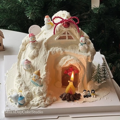 创意圣诞节滑雪场雪景蛋糕装饰可爱圣诞雪人拐杖雪花松树烘焙插件