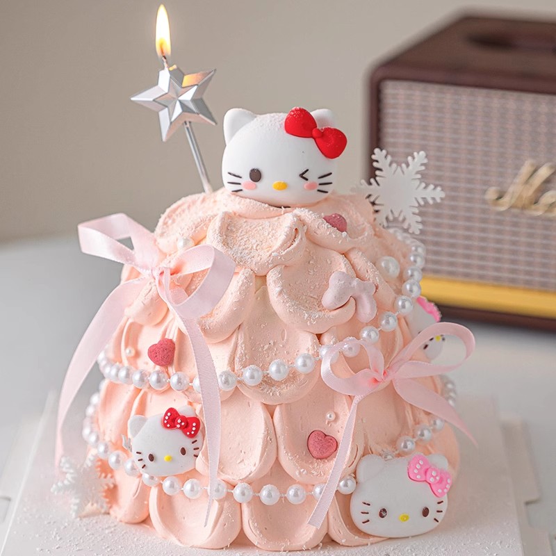 2025圣诞节hellokitty许愿树蛋糕装饰软胶kt猫平安夜甜品装扮摆件