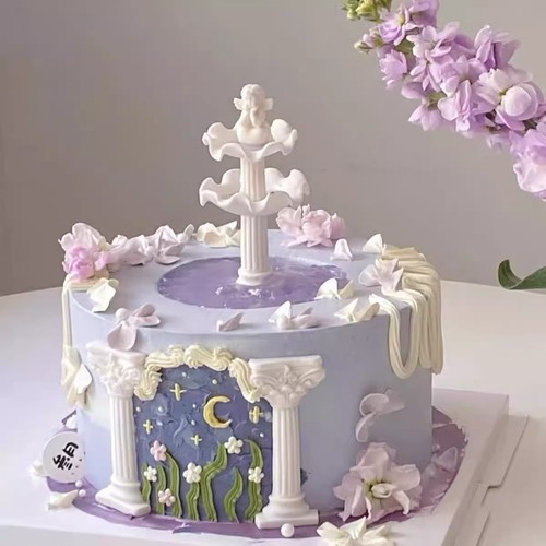 网红多比尼莫奈花园小天使许愿池生日蛋糕装饰罗马柱翻糖硅胶模具