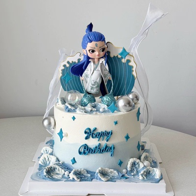 网红哪吒敖丙蛋糕装饰摆件魔童三太子海浪儿童男孩生日装扮插件