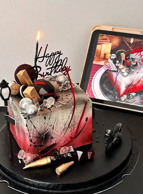 恋与深空秦彻pv生日蛋糕装饰黑色摩托车头盔摆件亚克力烘焙插件