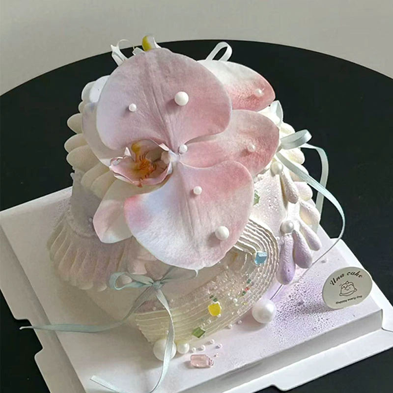 氛围蝴蝶兰女生蛋糕简约蝴蝶兰花朵插件丝带蝴蝶结装饰烘焙用品