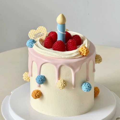 网红多巴胺蜡烛蛋糕装饰品软胶彩色小球生日蜡烛节日烘焙插牌插件