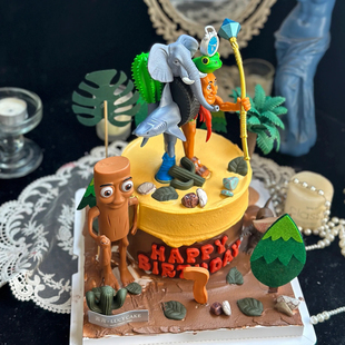 网红款卡通木头人山海经融合主题蛋糕装饰摆件椰子树仙人掌插件