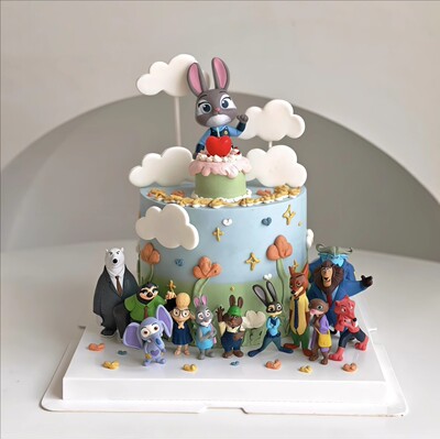 网红疯狂动物城朱迪兔子尼克狐狸闪电牛狮子卡通生日蛋糕装饰摆件