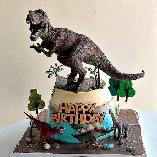 网红恐龙霸王龙主题蛋糕装饰大号暴龙儿童周岁生日甜品玩具摆件