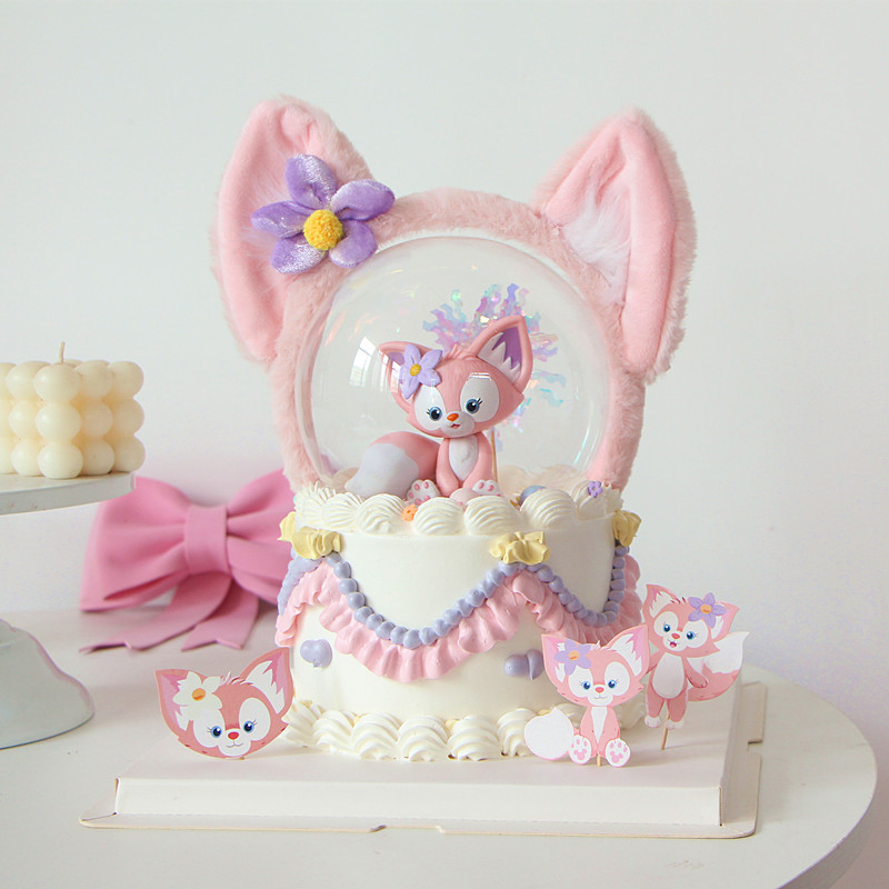 网红ins生日蛋糕装饰标间软陶粉色小狐狸插件慕斯球摆件可爱女孩