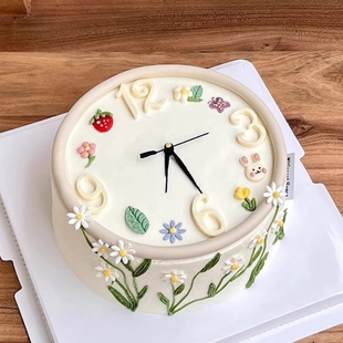 春季小清新手绘创意DIY圆形时钟表针指针时间插件蛋糕装饰配件