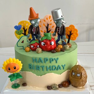 绿色植物大战僵尸冰西瓜向日葵玩偶公仔网红儿童生日蛋糕装饰摆件